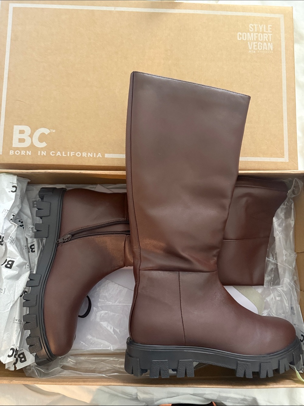 NWT BC Footwear Hold Up Boots Brown in Chocolate Vegan Knee-High
